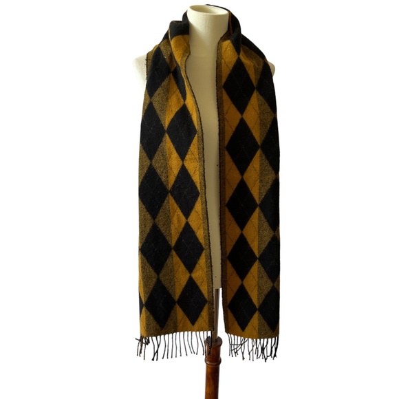 BARBOUR LAMBSWOOL SCARF FRINGE DIAMOND PATTERN HERITAGE INSPIRED QUIET LUXURY - Picture 1 of 9